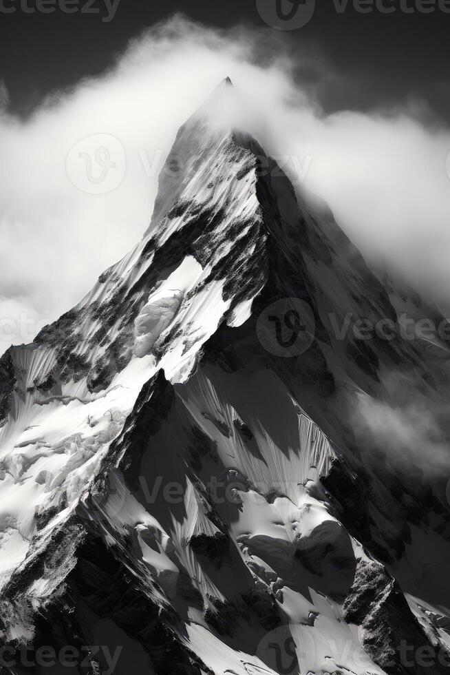 Snow Covered Mountain in Black and White photo