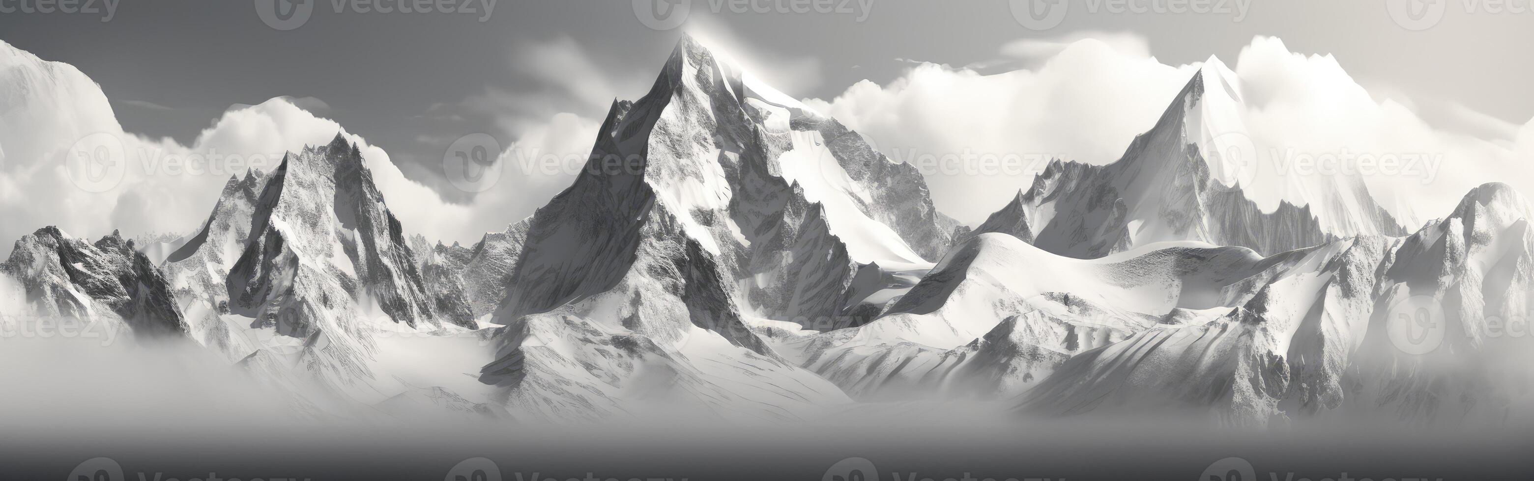 Majestic Mountain Range in Black and White photo