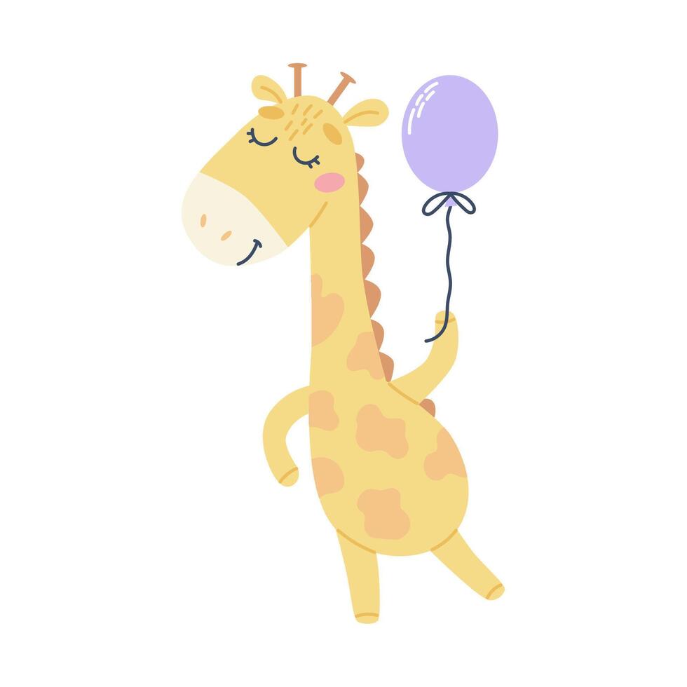Cute giraffe with balloon. Birthday greetings and party. illustration vector