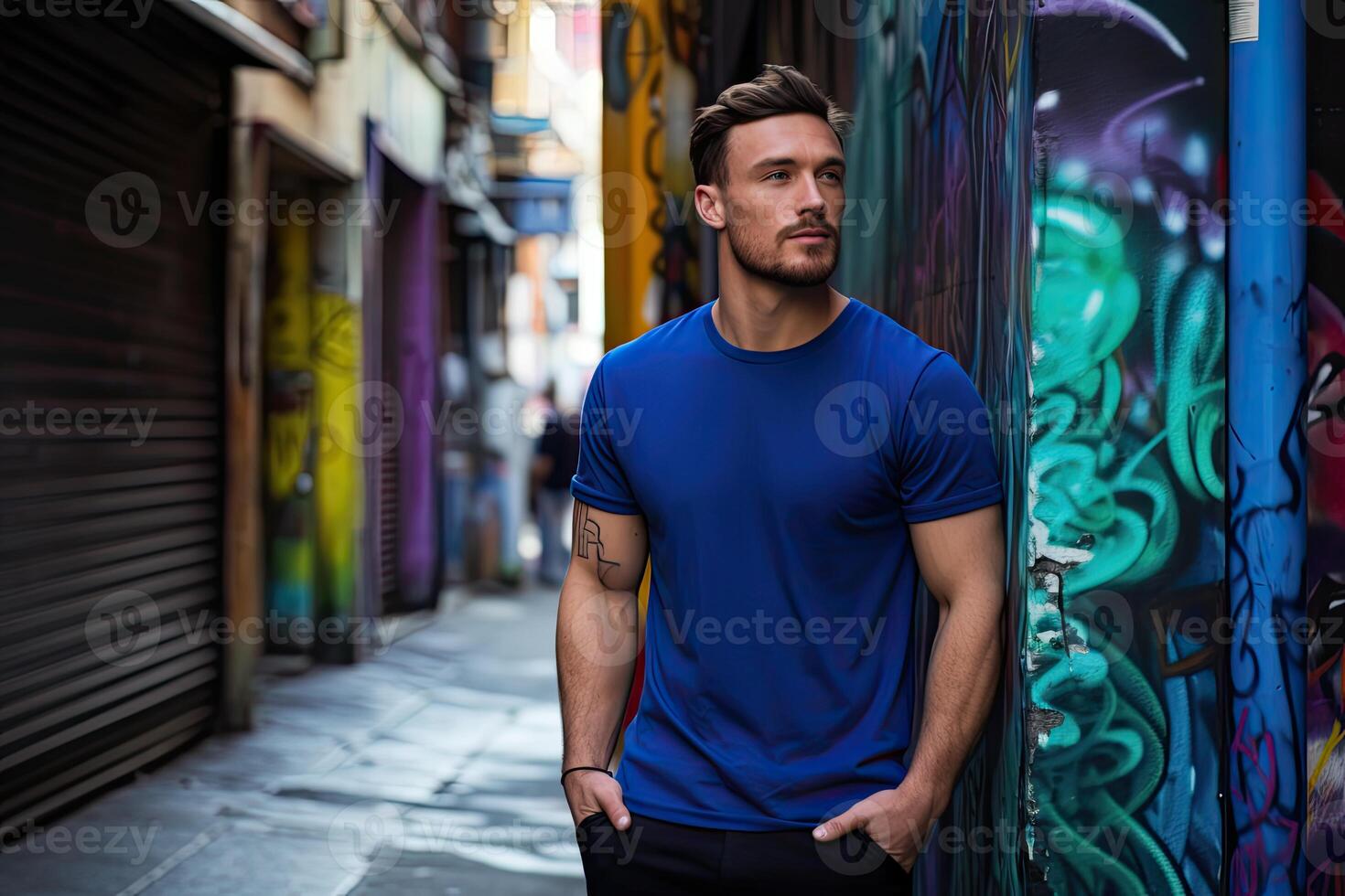 Man Standing in Front of Graffiti Wall photo
