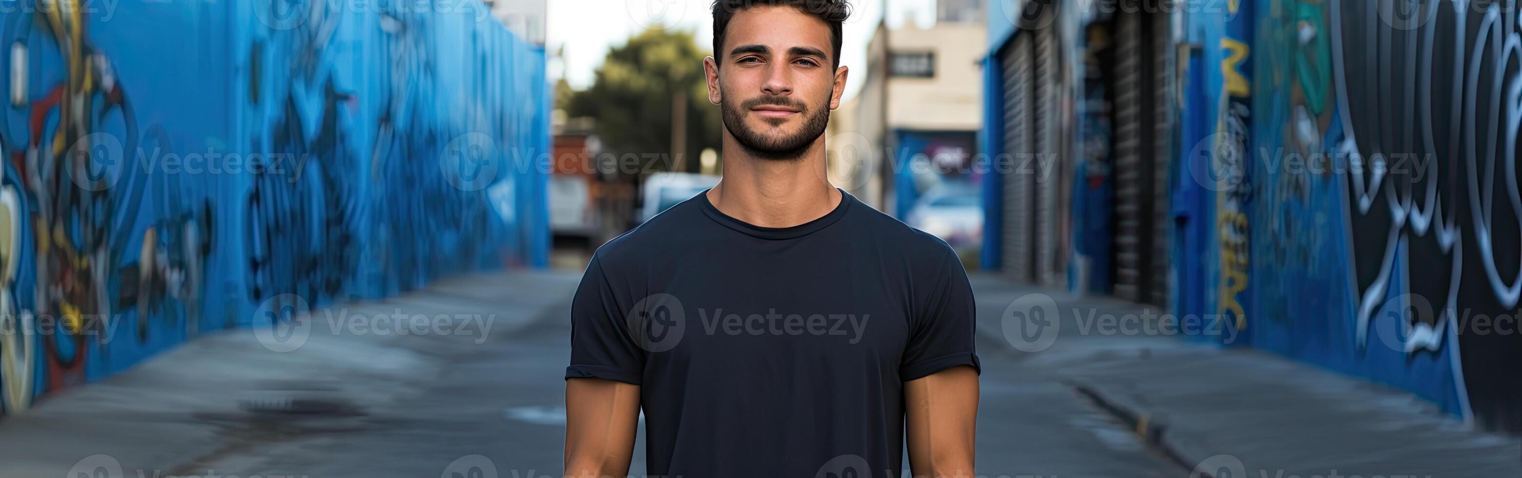 Man Standing Before Graffiti Wall photo