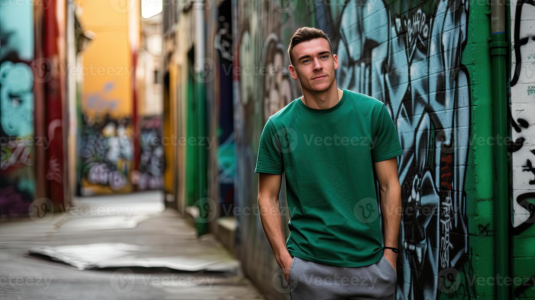 Man Standing by Graffiti Wall photo