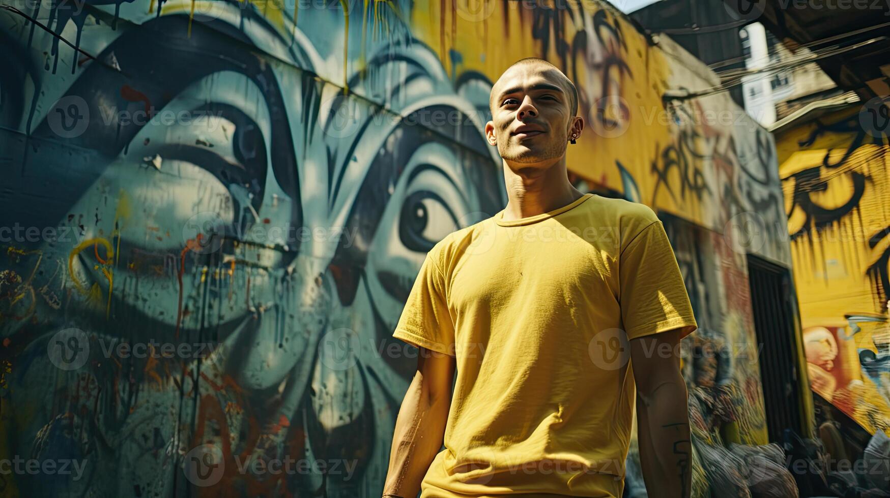 Man Standing in Front of Graffiti Wall photo