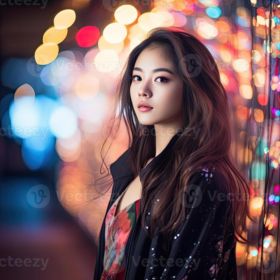 Woman Standing Next to Pole With Lights photo