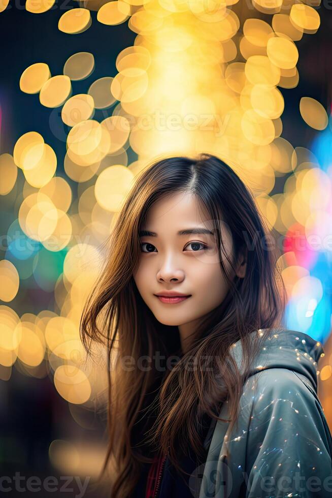 Woman Standing in Front of Blurry Background photo