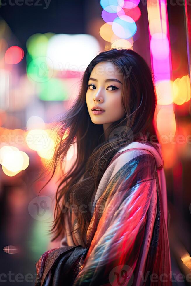 Woman Standing in Front of Neon Light photo