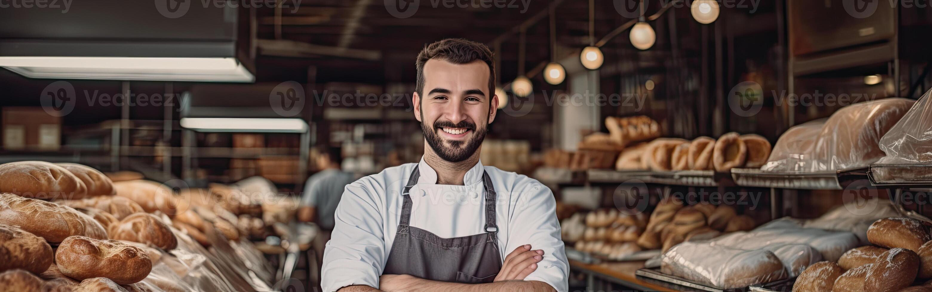 Man Standing in Front of Bread photo