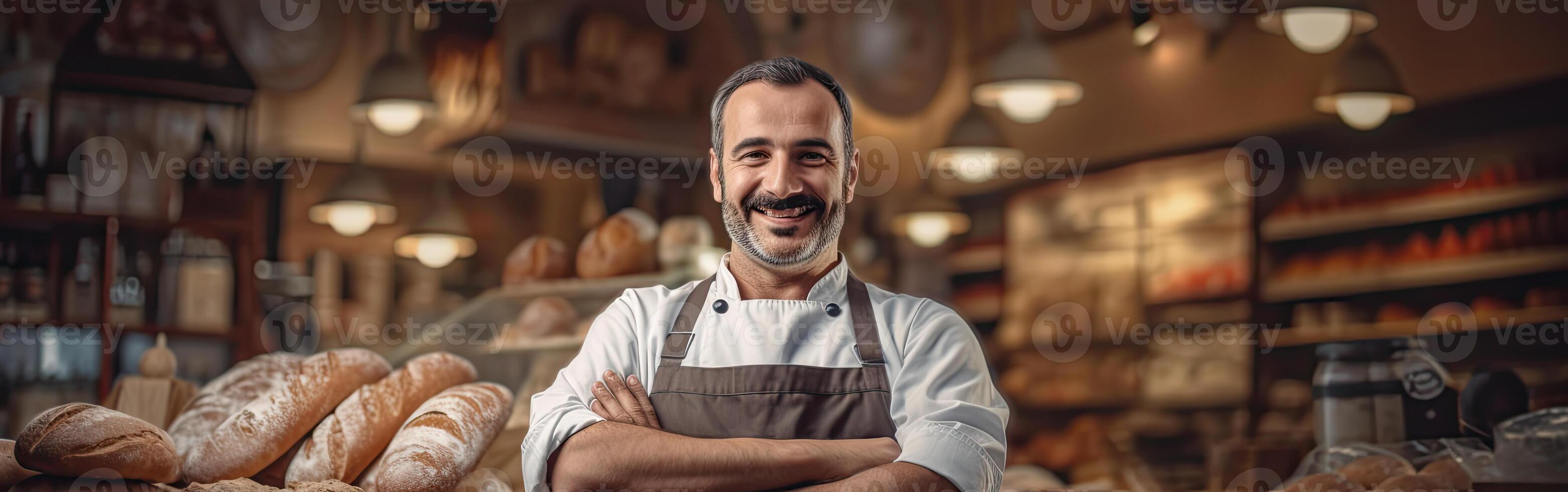 Man Standing in Front of Bread photo