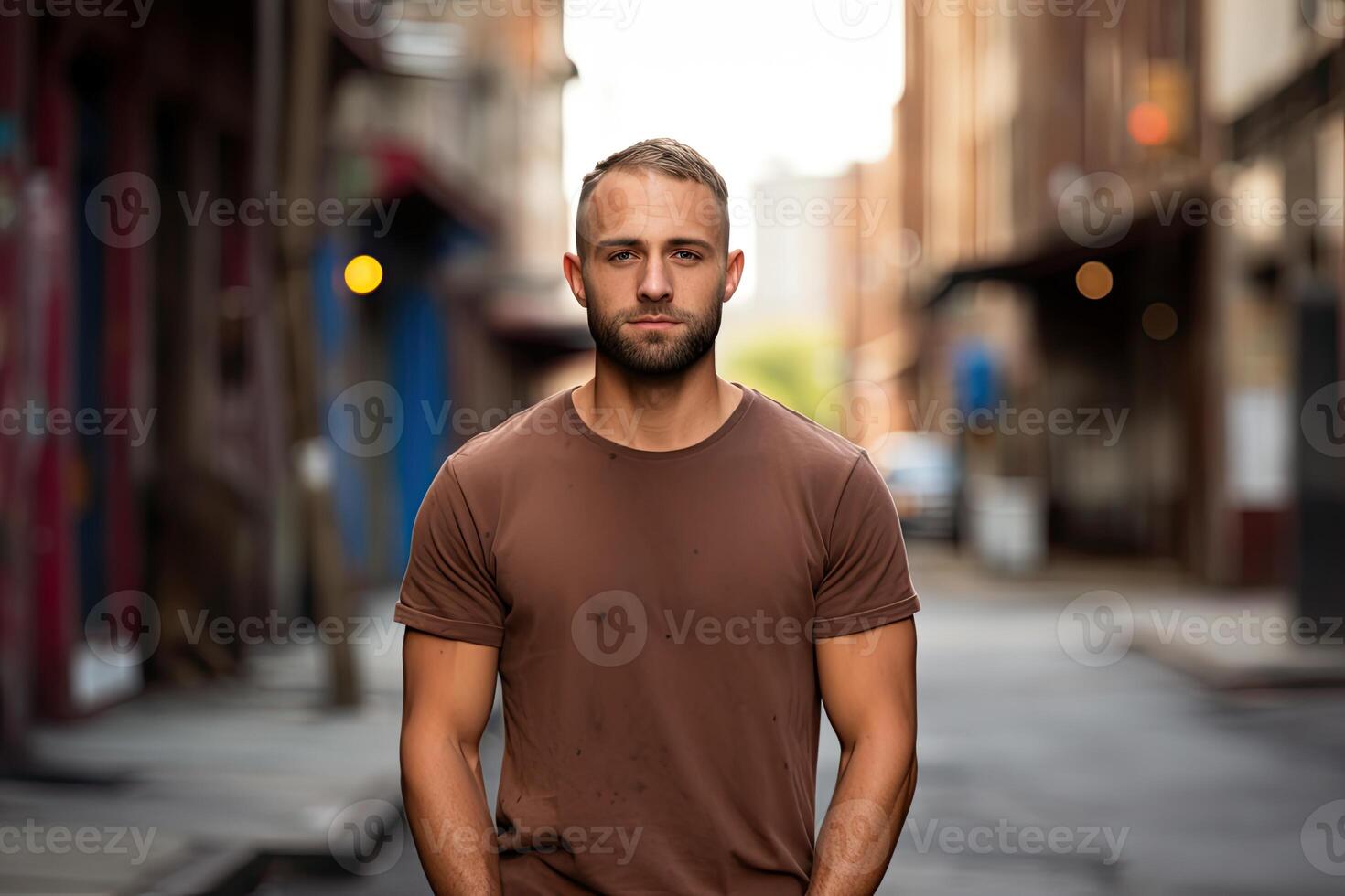 Man Standing in Middle of Street photo