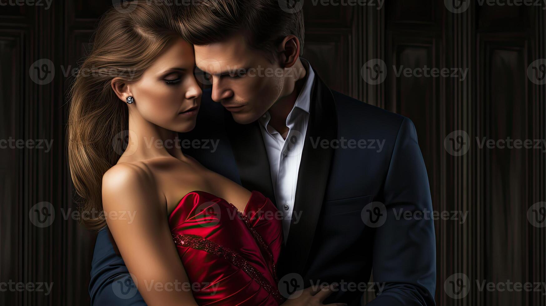 Man in Suit and Woman in Red Dress photo
