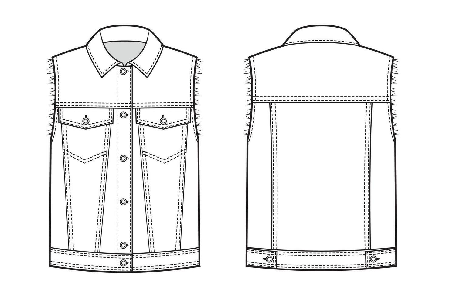 Jeans vest flat sketch. Denim waistcoat apparel design. vector