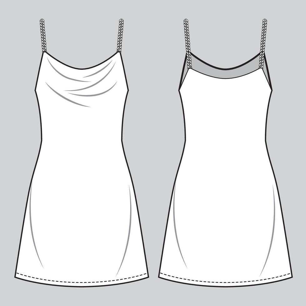 Woman mini dress chain strappy fashion sketch vector