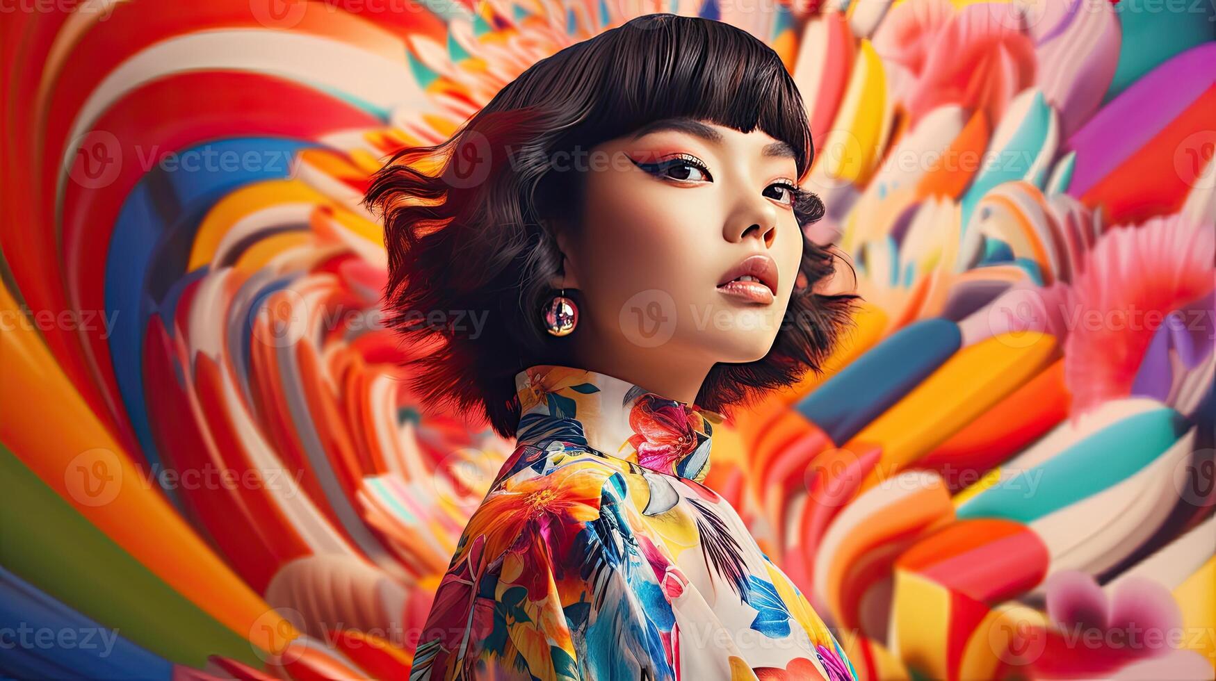Woman Standing in Front of Colorful Wall photo
