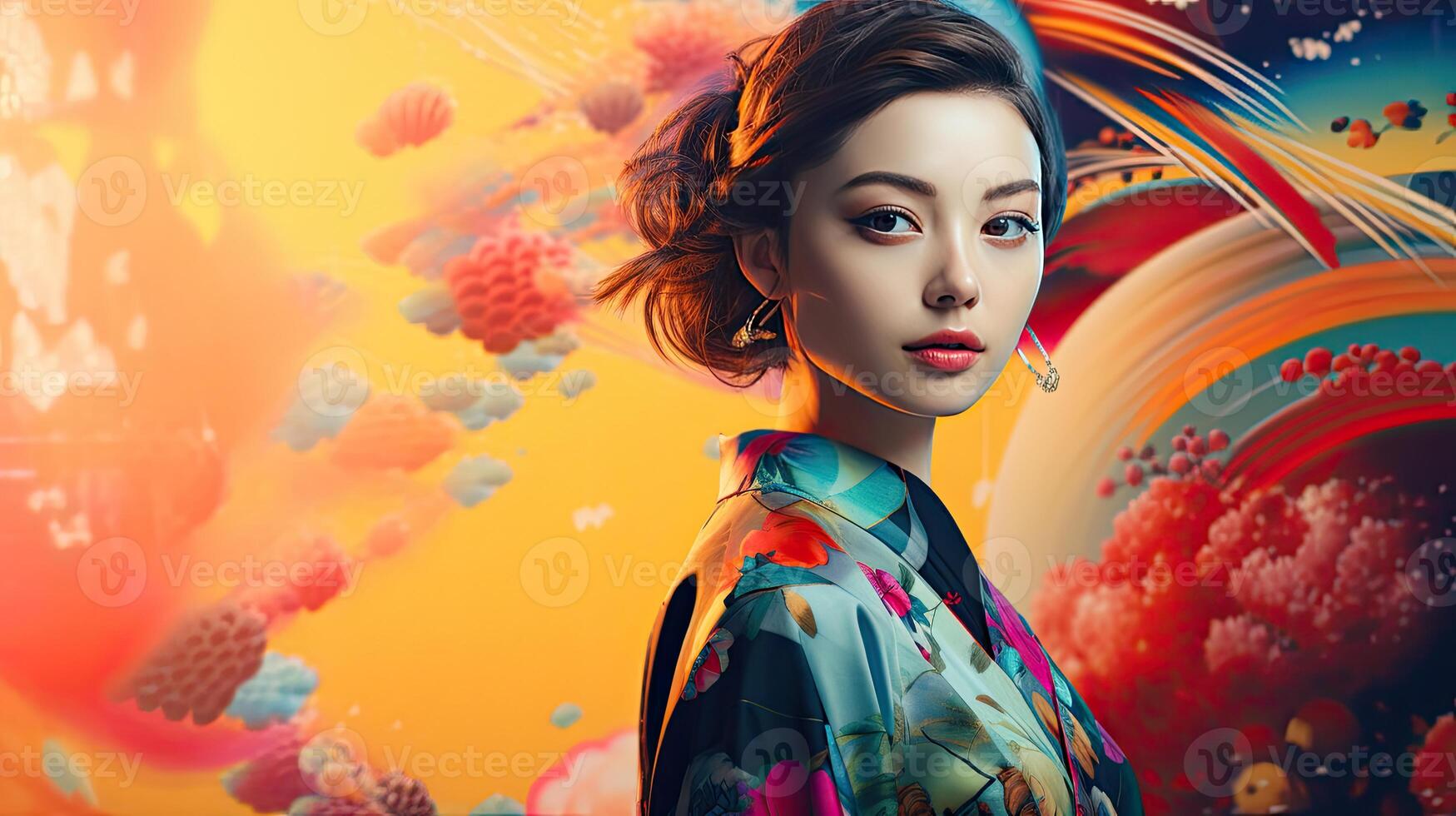Woman Standing in Front of Colorful Background photo