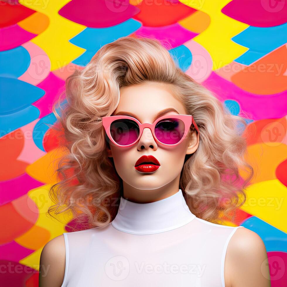 Blonde Woman in Pink Sunglasses photo