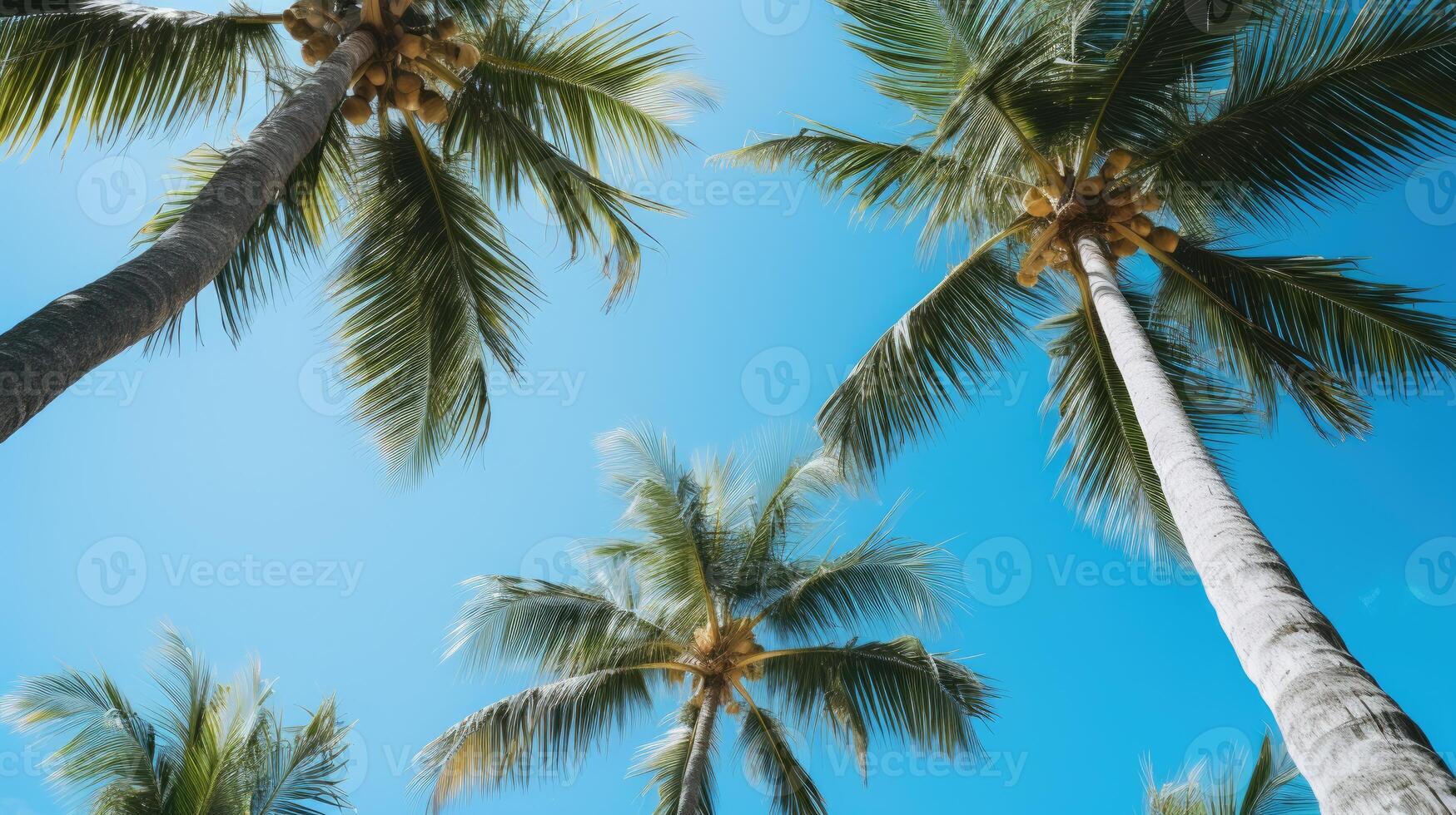 Group of Palm Trees Silhouetted in Sky photo