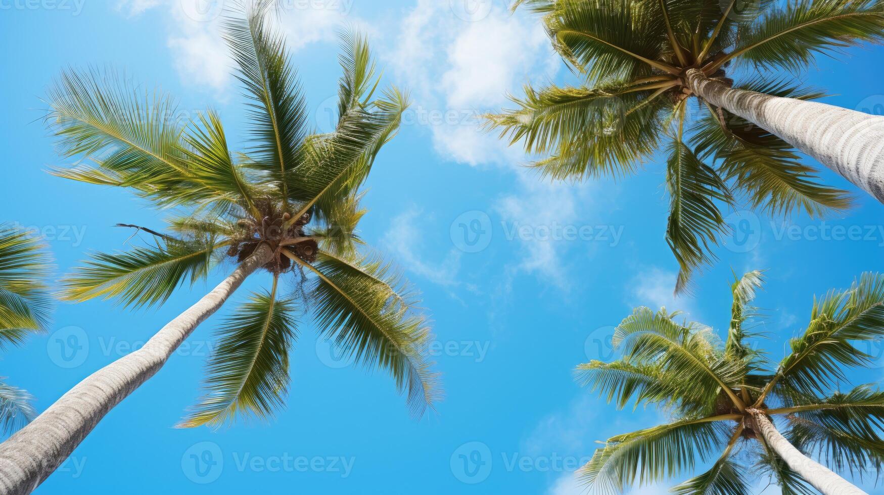 Group of Palm Trees Against Blue Sky photo