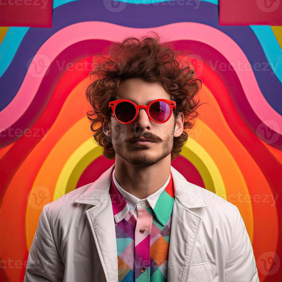 Stylish Man in Suit and Red Sunglasses photo