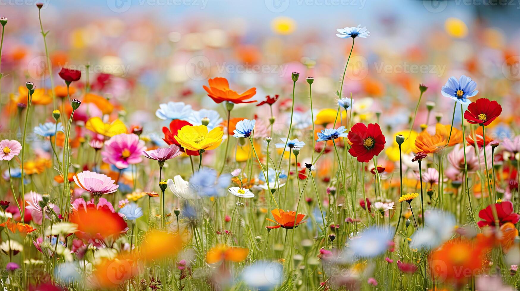 Colorful Flower Field Under Sunny Sky 48247368 Stock Photo