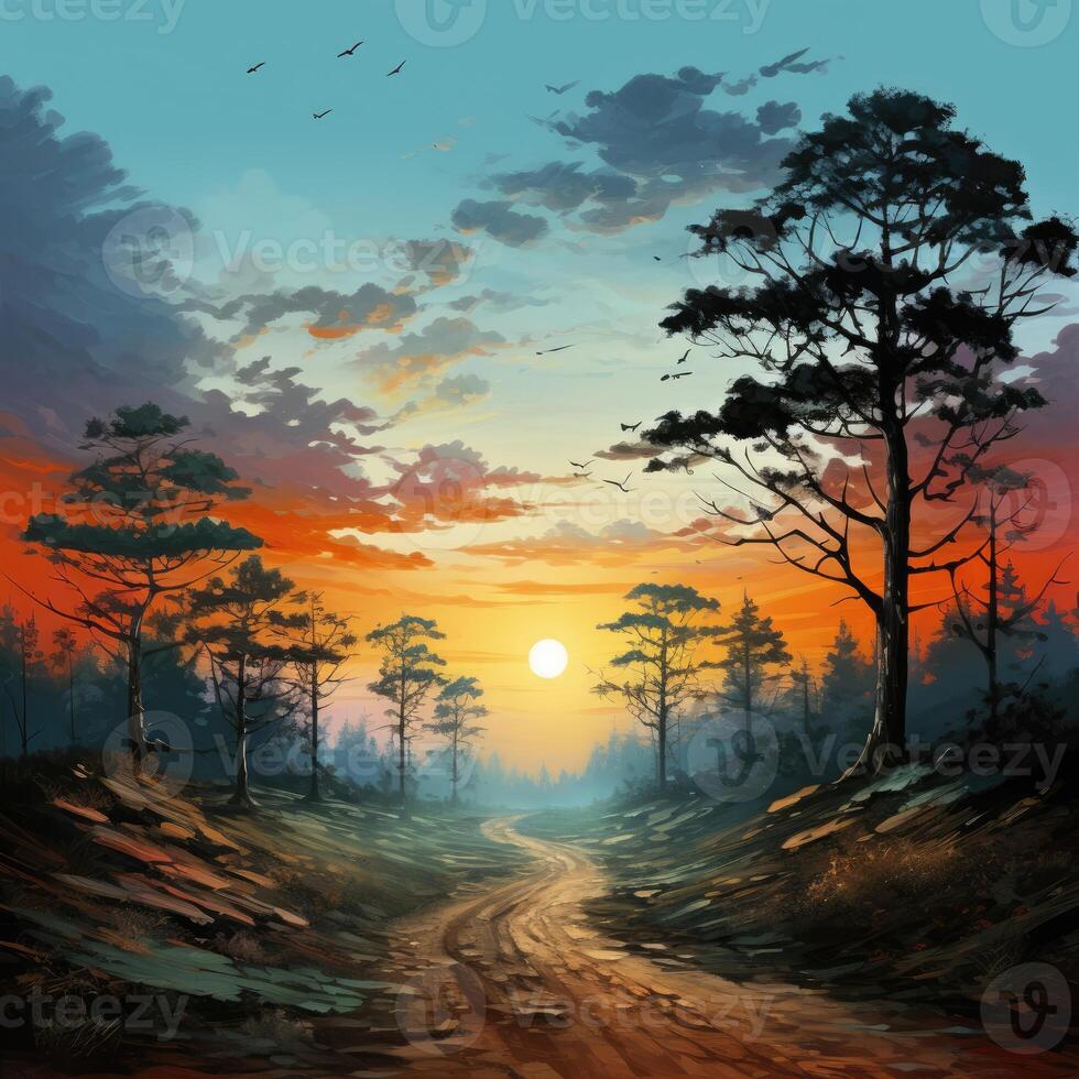Sunset Painting in Woods photo