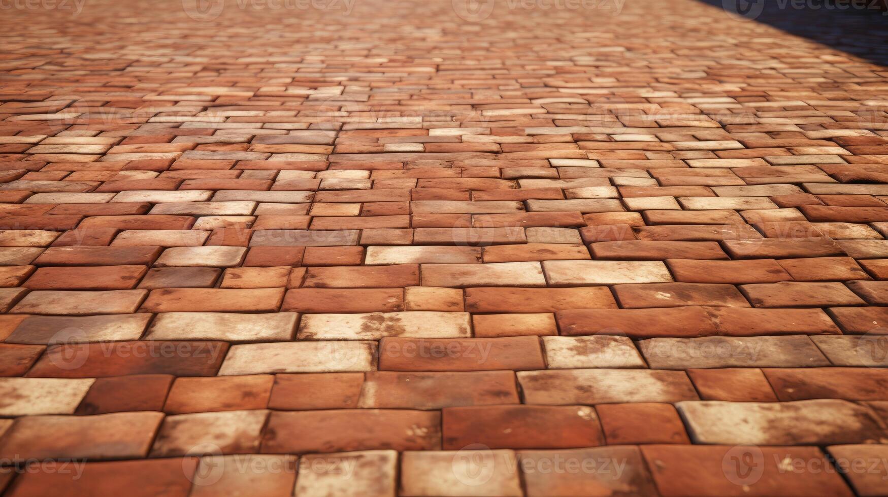Close Up of Brick Road With Blue Sky photo