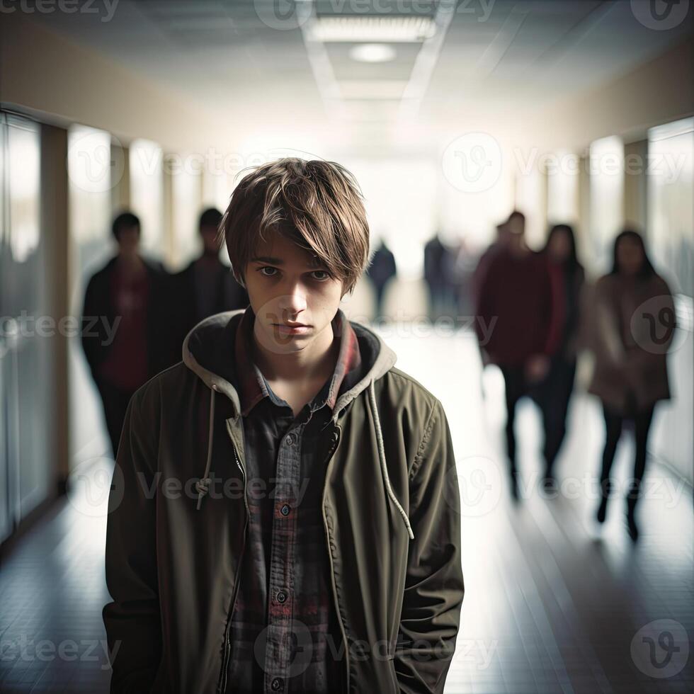 Young Man Standing in Hallway photo