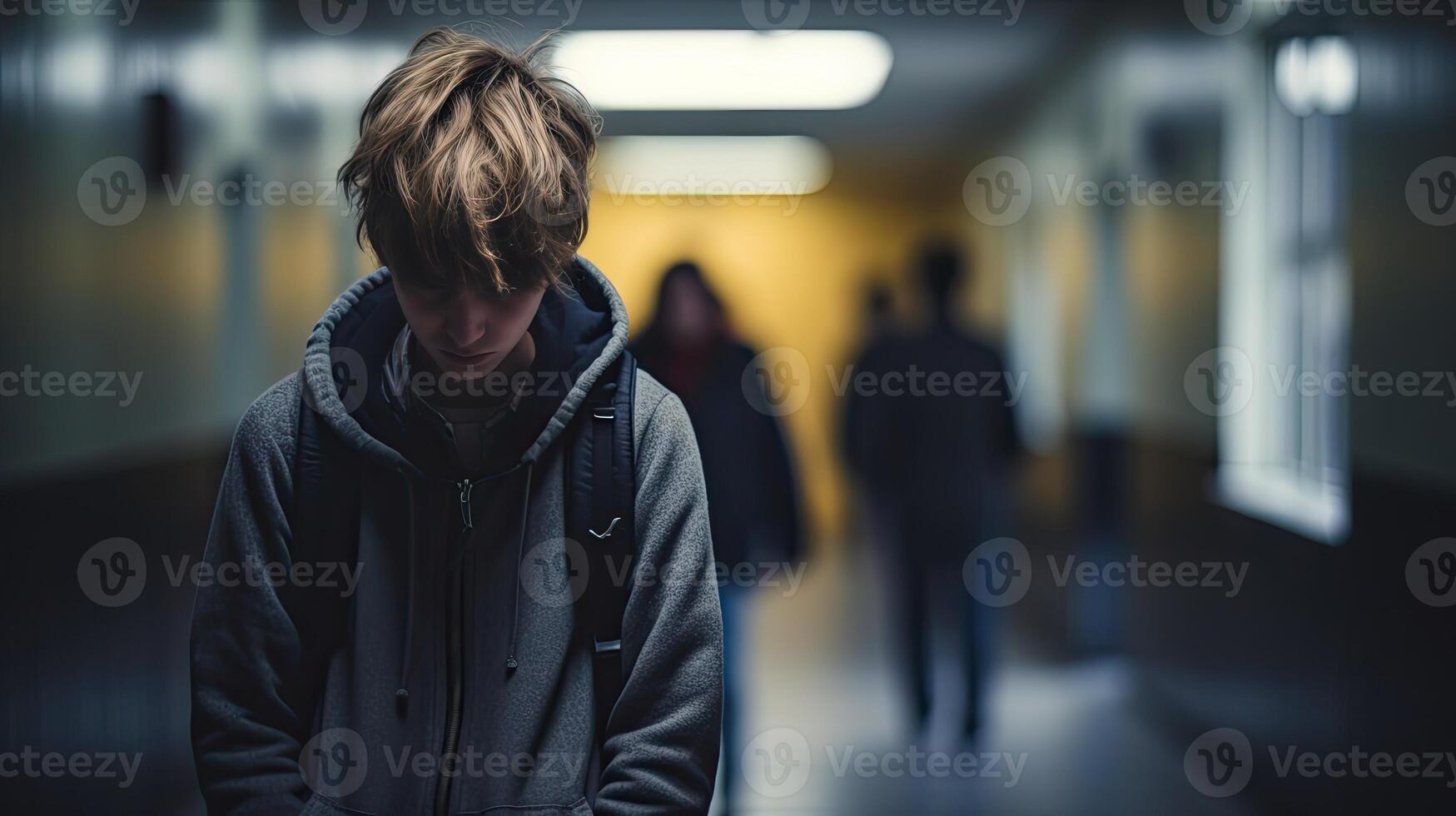 Man Standing in Hallway With Hands in Pockets photo