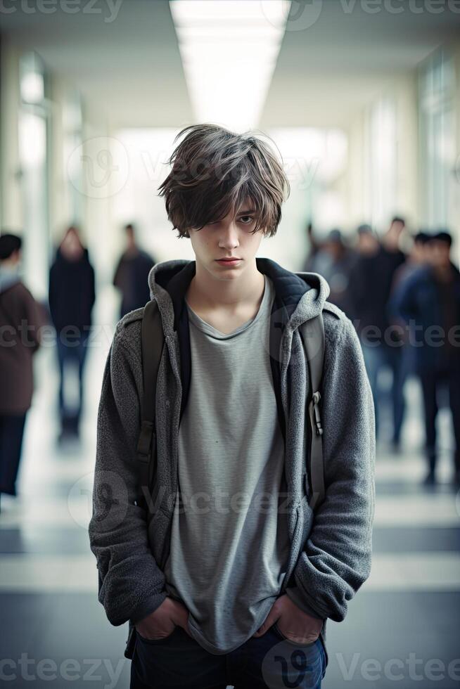 Man in hallway with hands in pockets photo