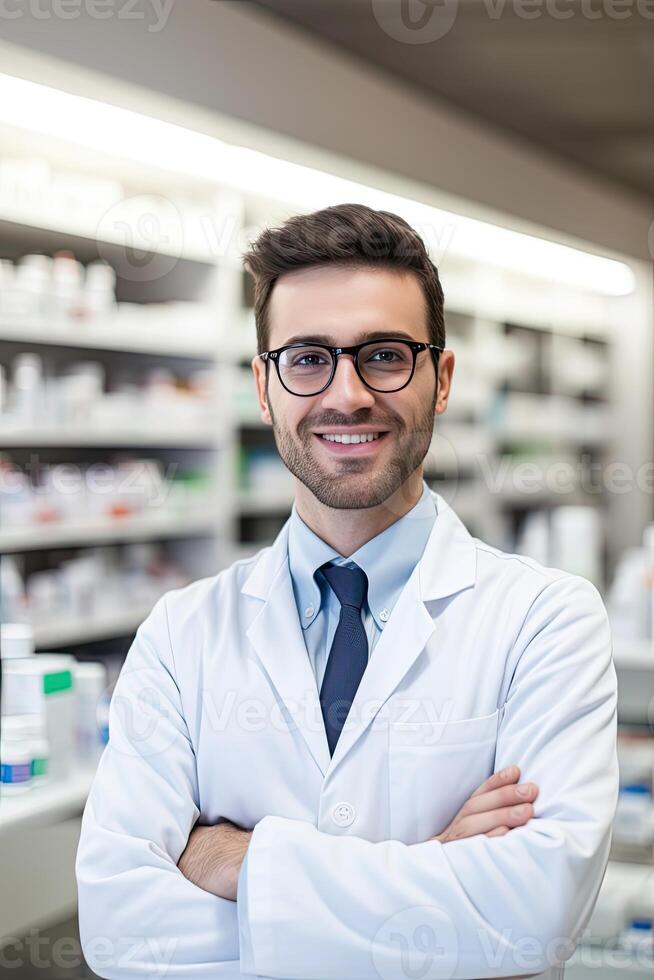 Man in White Lab Coat and Tie photo