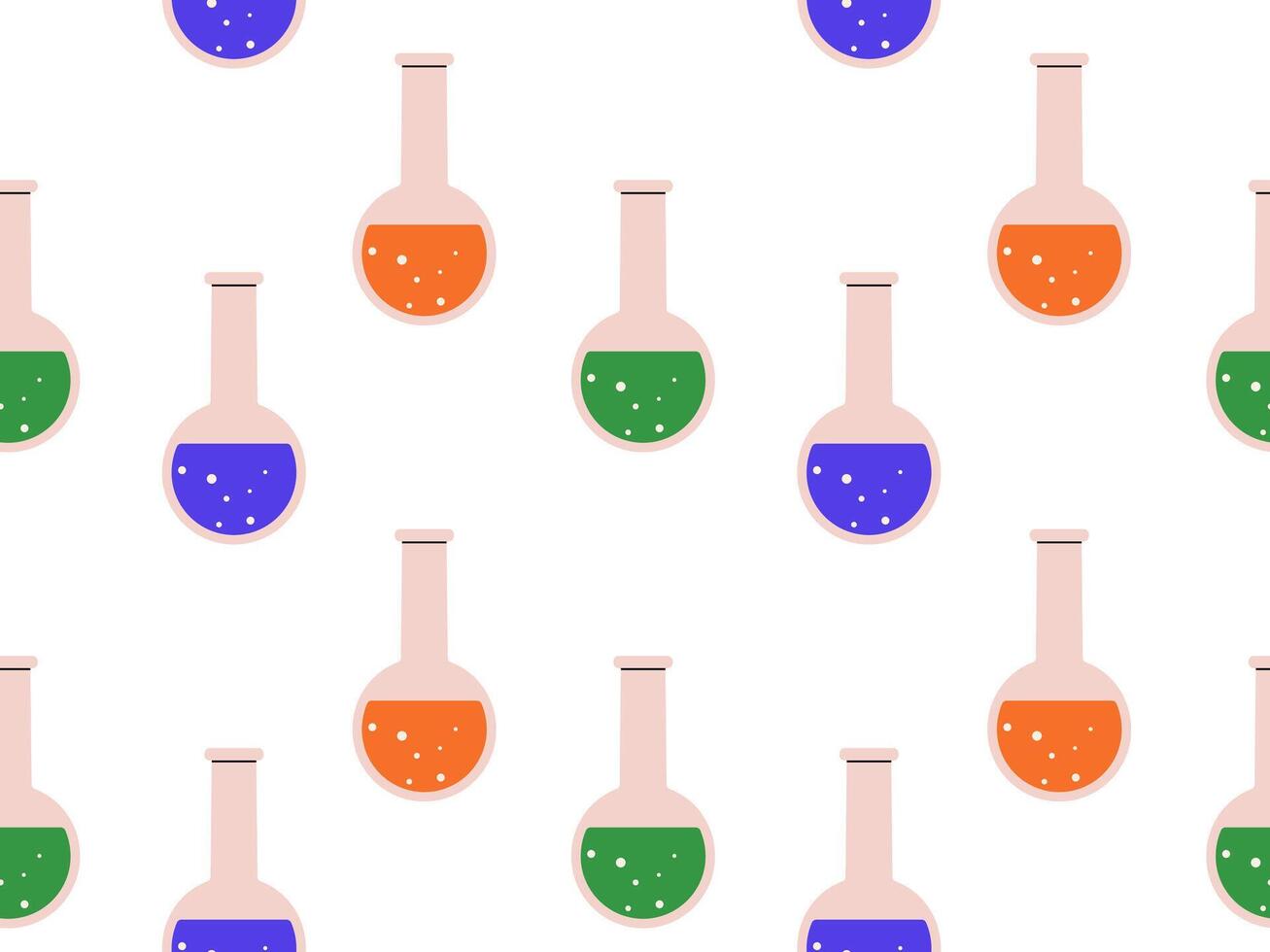 Seamless pattern of chemistry flasks for science backgrounds. Colorful lab equipment for educational and medical illustrations vector