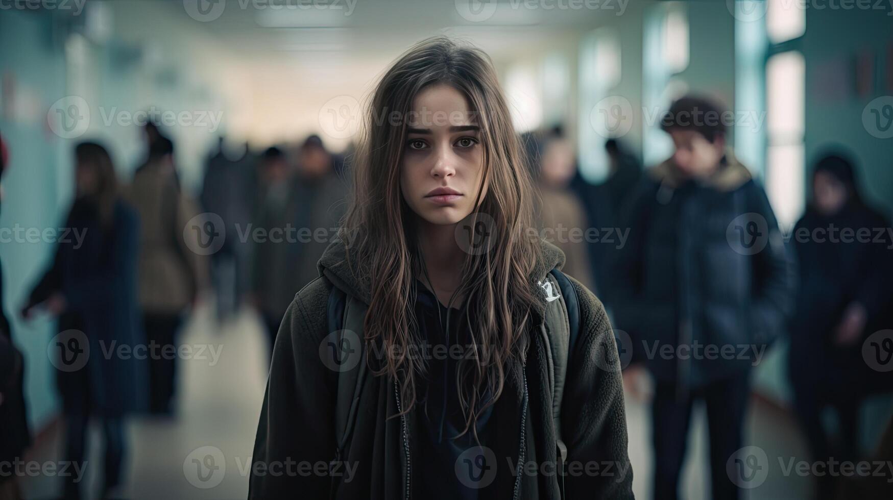 Young Woman Standing in Hallway With Others photo
