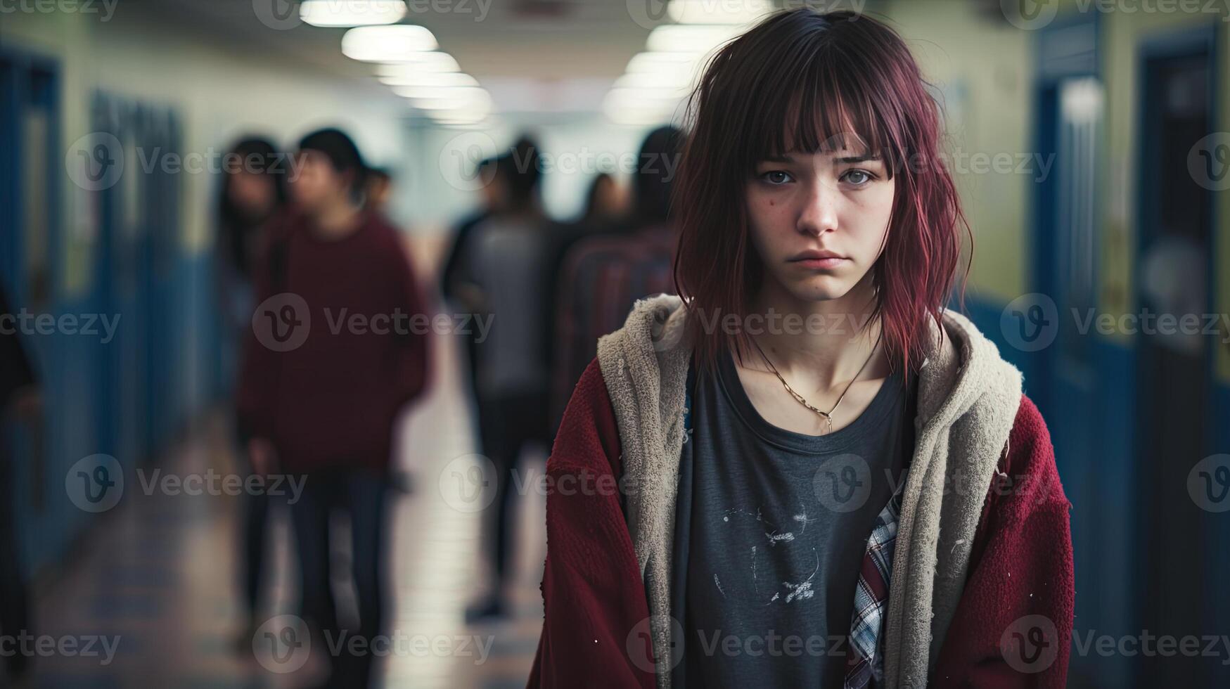 Red-Haired Woman in Hallway photo