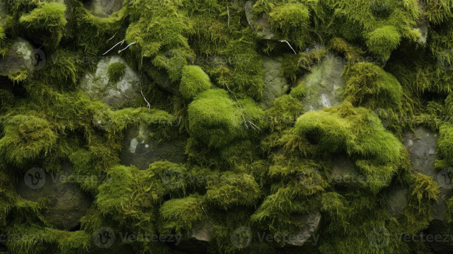 Moss Growing on Rock Wall photo