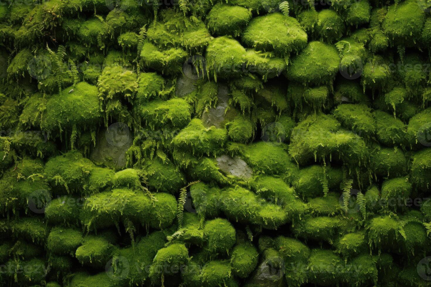 Lush Green Moss Covered Wall photo