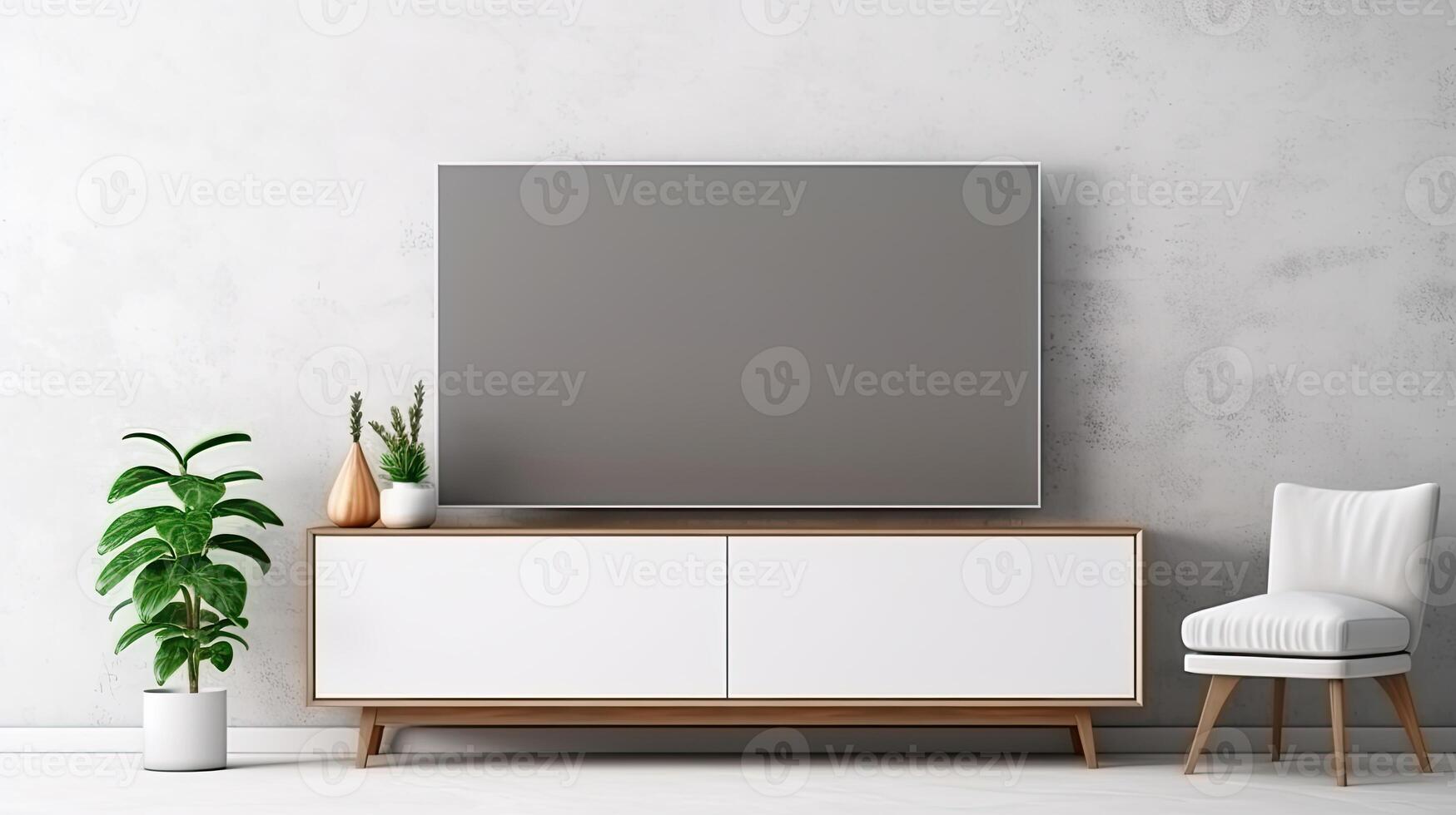 White Chair Beside TV on Stand photo
