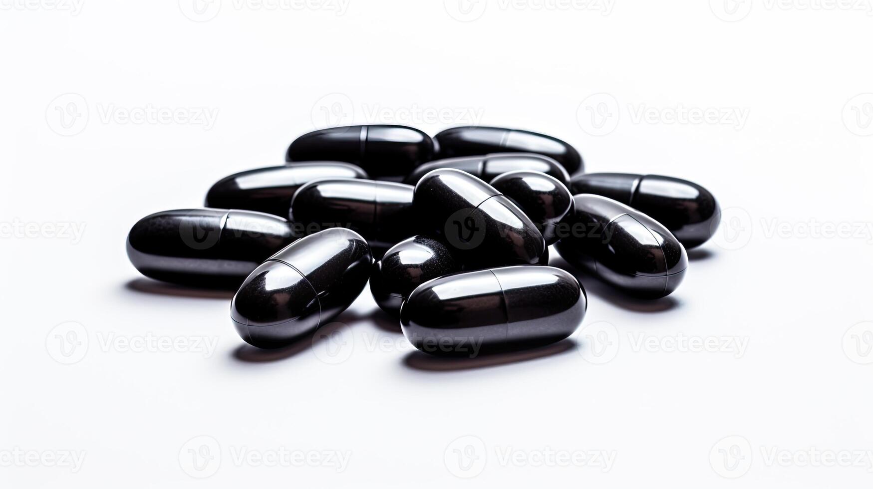 Stack of Black Pills on White Table photo