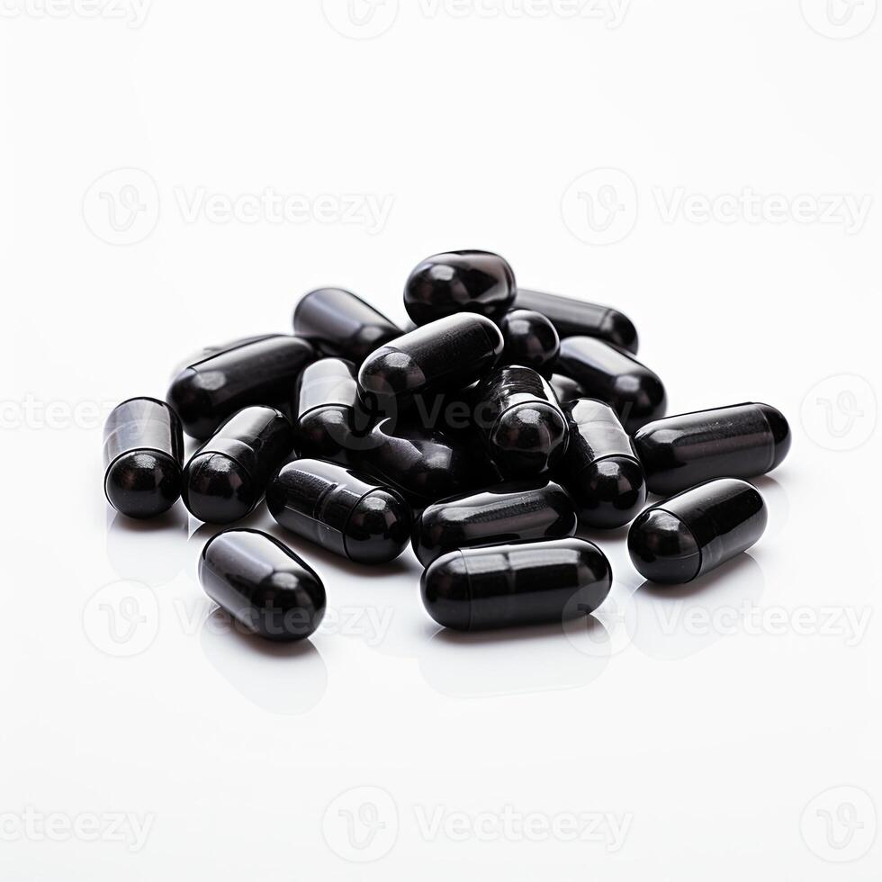 Pile of Black Pills on White Surface photo