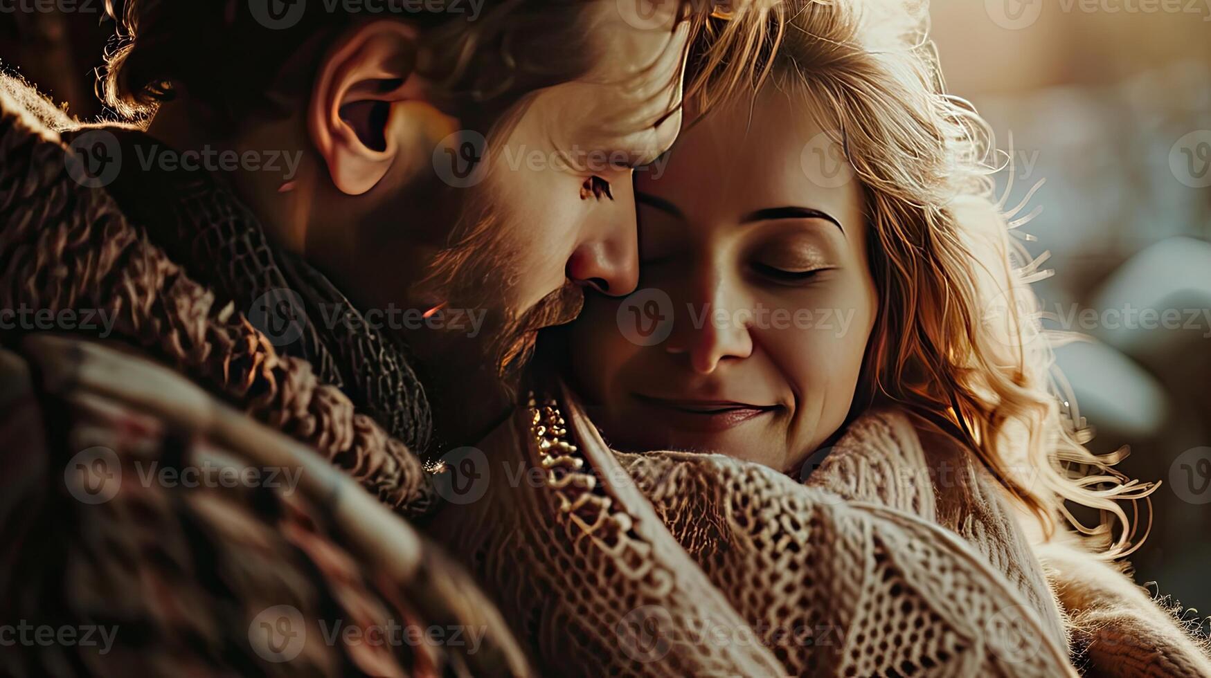 Smiling Man and Woman Embracing in Park photo