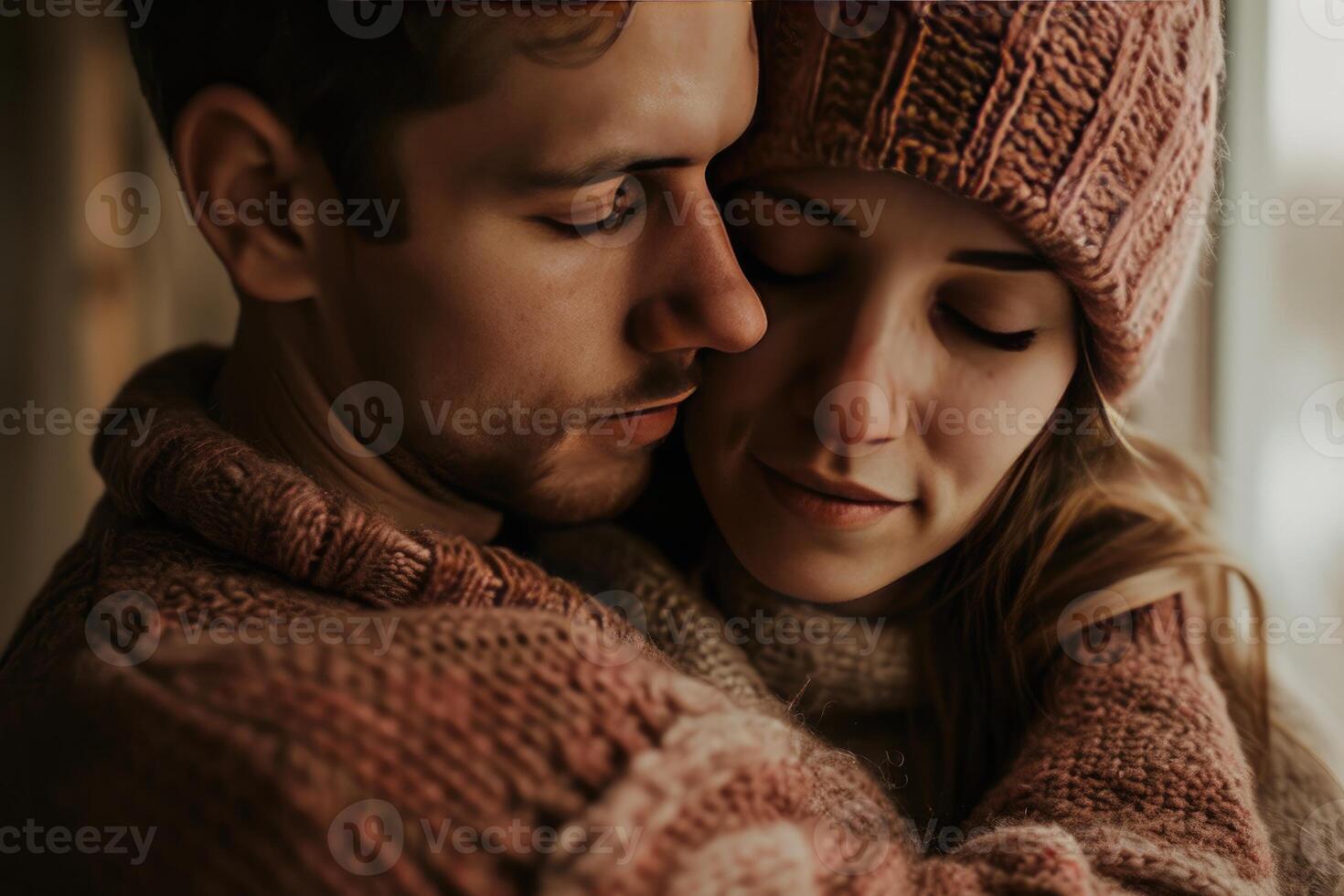 Man and Woman Looking at Cell Phone Together photo