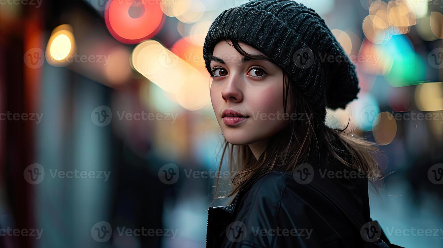 Woman in Black Jacket and Hat photo