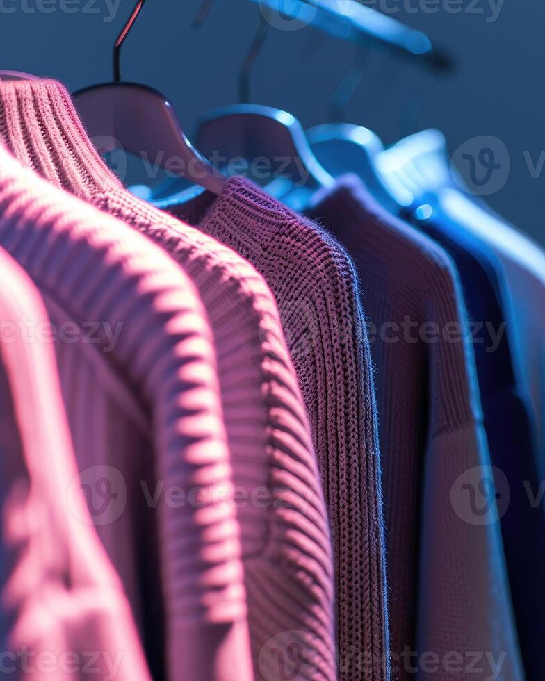 Colorful Sweaters Hanging on Clothes Rack photo