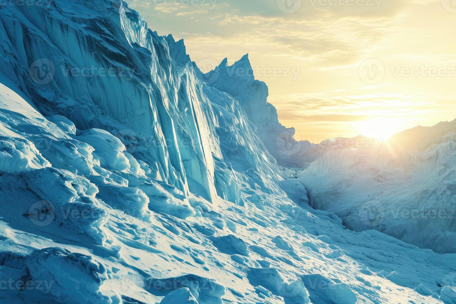 Sun Sets Over Ice-Covered Mountain photo