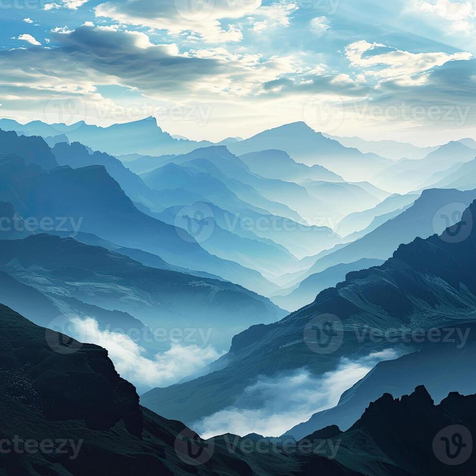 Majestic Mountain Range With Clouds photo