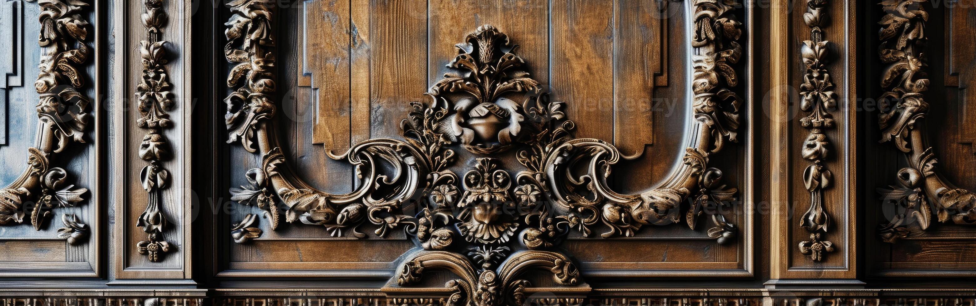 Close-Up of Intricately Carved Wooden Door photo