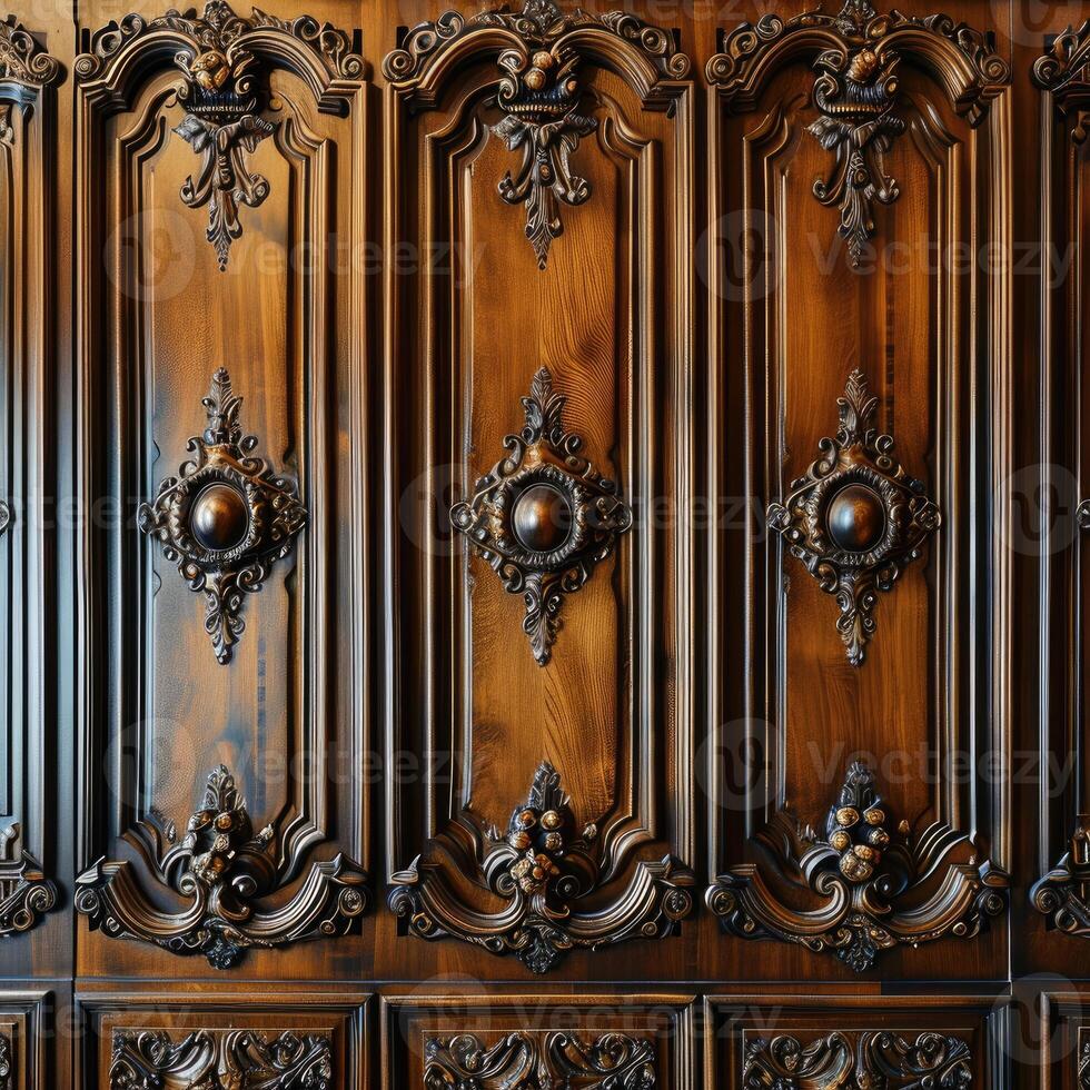 Large Wooden Cabinet With Ornate Carvings photo
