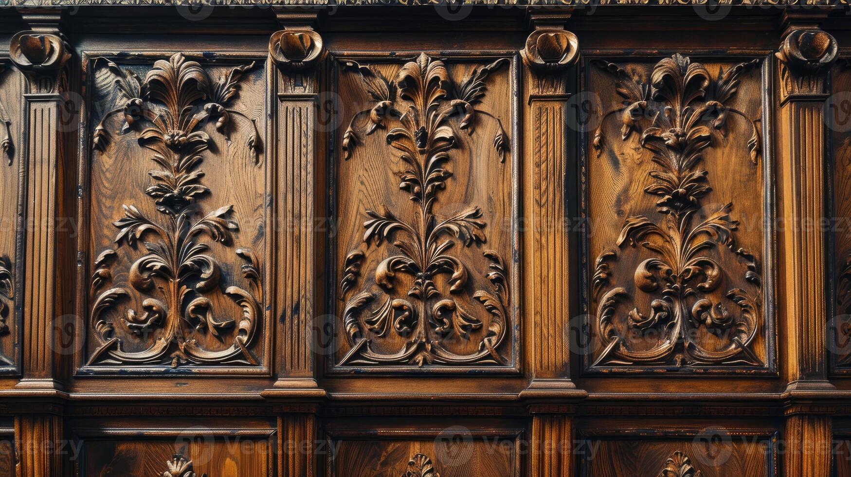 Close-Up of Intricately Carved Wooden Wall photo