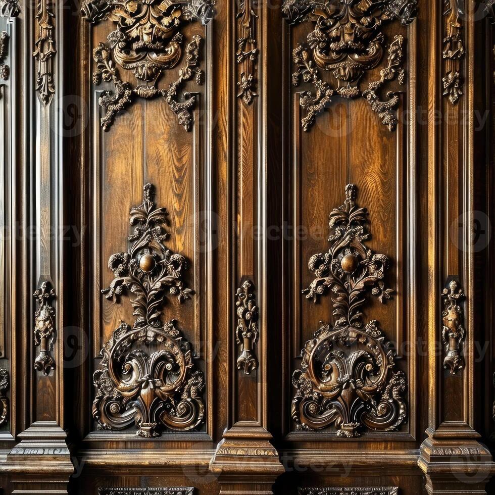 Close-Up of Carved Wooden Door photo