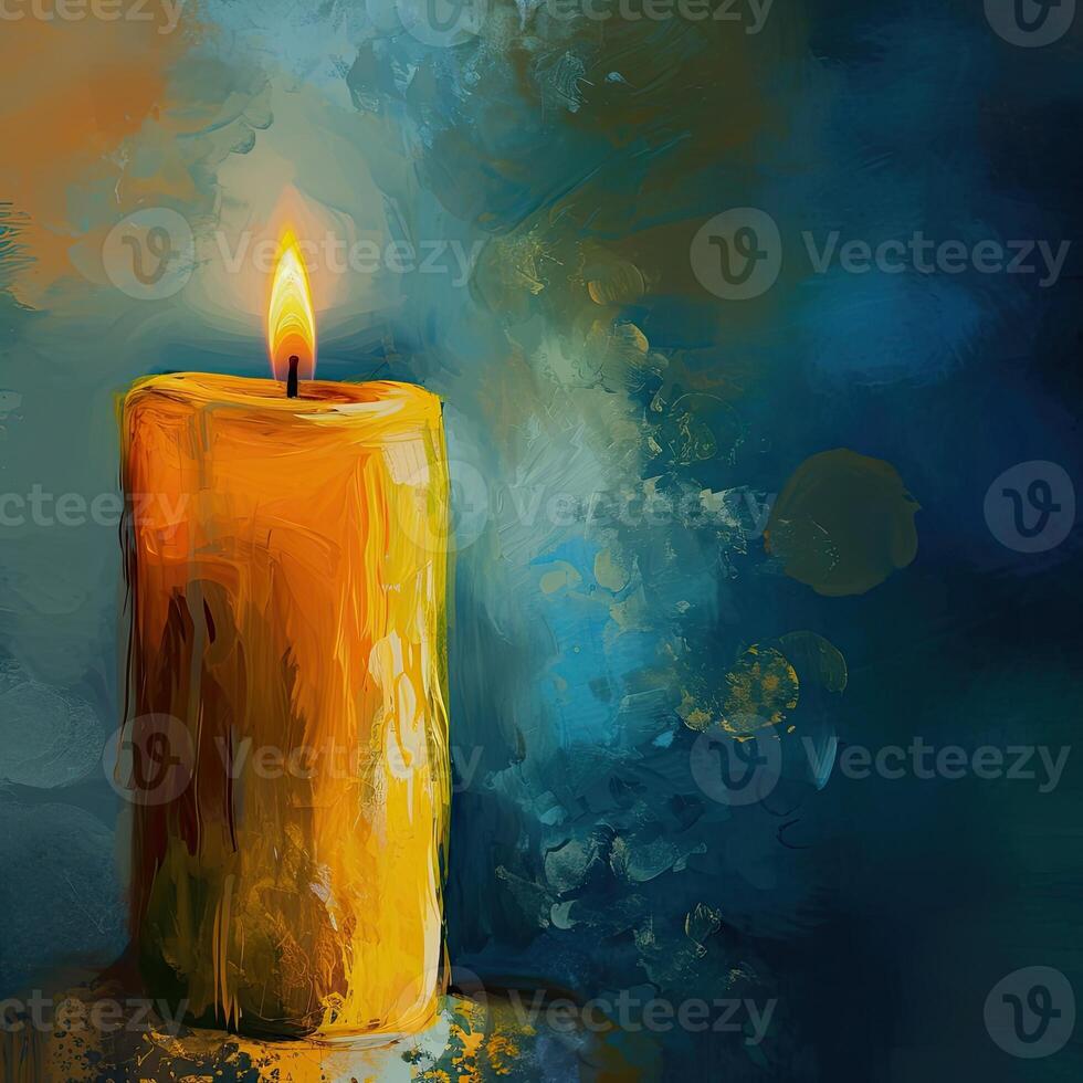 Yellow Candle Painting on Table photo