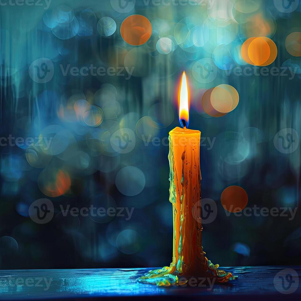 Illuminated Candle on Table photo