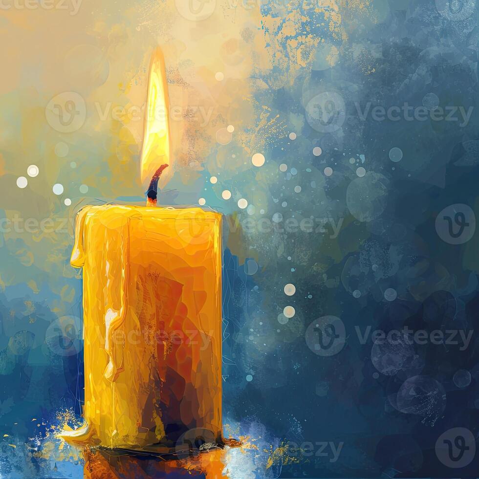 Painting of a Yellow Candle on Table photo